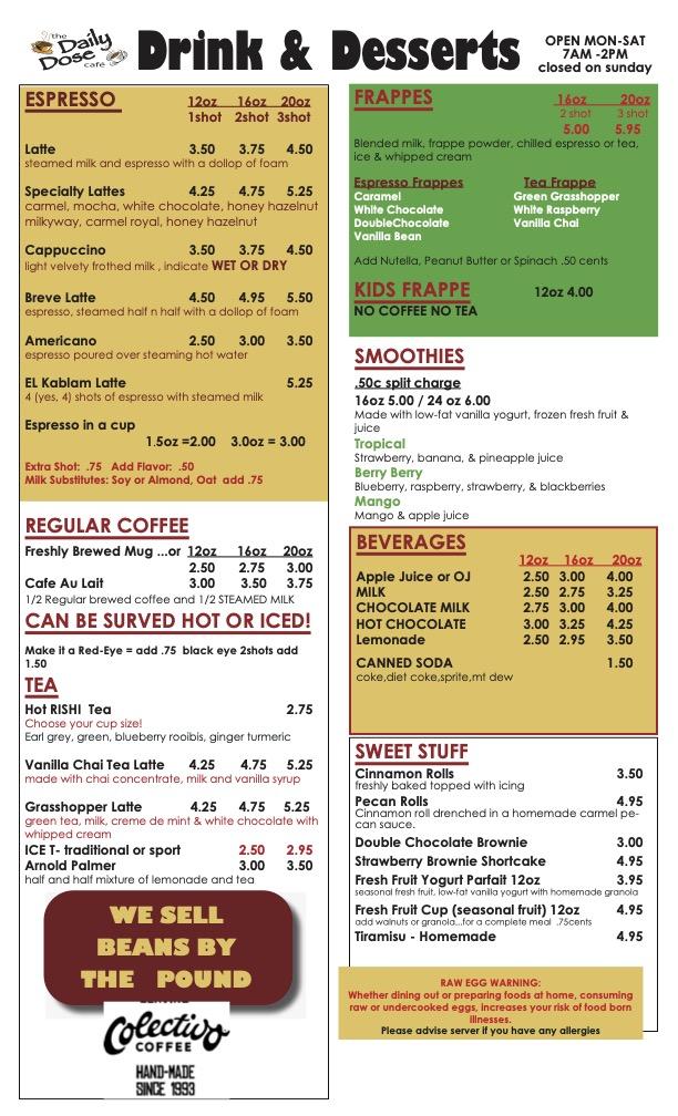Colectivo menu on sale